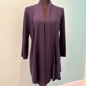 Bobeau shawl collar navy cardigan with adjustable sleeves